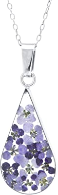 Amazon Collection Sterling Silver/Gold Over Sterling Silver Pressed Flower Pendant Necklace