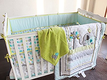 New Baby Safari Elephant 4pcs Crib Bedding Set (without bumper),1) quilt,1)sheet,1)fleece blanket,1)dust ruffle