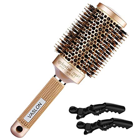 VASLON Thermal Ceramic Ionic Round Barrel Hair Brush with Boar Bristle, Blowout Brush for Blow Drying,Nano Curling &Straightening(2 Inch)