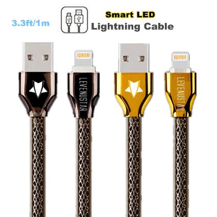 Apple Lightning Cable LeVenustar 2 Pack 33Ft Smart LED Lightning to USB Cable Sturdy Charging Cord Aluminum Connector for iPhone 55s5c 66s Plus iPad miniAirPro iPod touch BlackGold