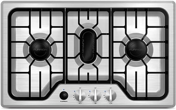 Furrion 7500BTU RV Chef Collection Gas Cooktop with 3x Gas Burners; Pulse Ignition and Cast Iron Grate (Stainless Steel) - FGH4ZSA-SS