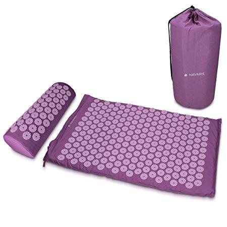 Navaris 2-in-1 Acupressure Mat and Pillow Set - Acupuncture Mat for Neck and Back Pain Massage Therapy and Stress Relief with Carrying Bag - Berry