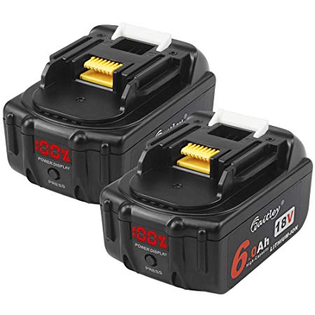 2 Pack Waitley BL1860B-2 18V 6.0Ah Replacement Battery Compatible with Makita BL1830 BL1840 BL1850 BL1860 BL1860B LXT Lithium-Ion Battery Tools with LED Indicator