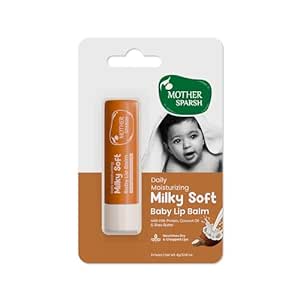 Mother Sparsh Milky Soft Baby Lip Balm for Nourishing Dry Chapped Lips | With Milk Protein, Coconut Oil & Shea Butter | Non-Sticky Lip Balm for Babies- 4gm