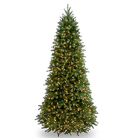 National Tree 9 Foot "Feel Real" Jersey Frasier Fir Slim Tree with 1000 Clear Lights, Hinged (PEJF1-304-90)