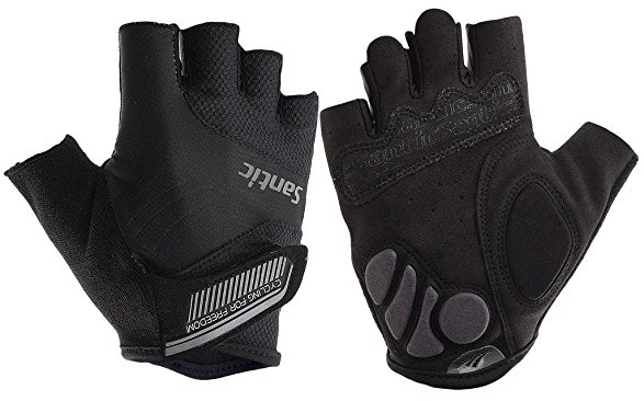 SANTIC Classic Fingerless Cycling Gloves with Shock-absorbing Foam Pad Breathable Half Finger Moutain Bike Bicycle Riding Gloves for Men and Women