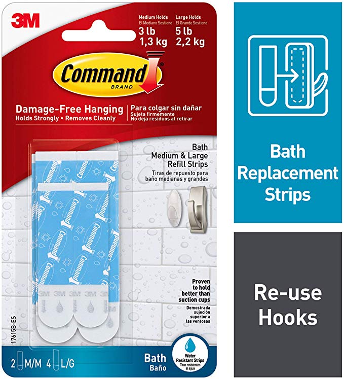 Command Bath Water-Resistant Replacement Strips, White, 2-Medium, 4-Large Strips (17615B)