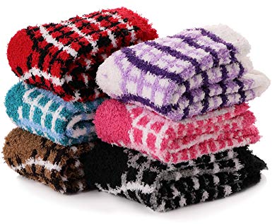 Womens Fuzzy Slipper Socks Soft Cabin Warm Cute Cozy Fluffy Winter Christmas Socks 6 Pack