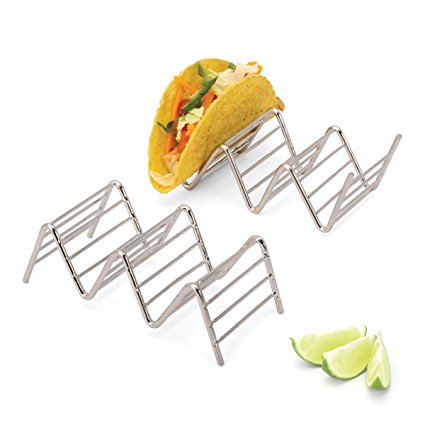 2LB Depot Taco Holder, Taco Stand, Taco Rack, Premium 18/8 Stainless Steel, Taco Holders Hold 2 or 3 Hard or Soft Shell Tacos, Set of Two