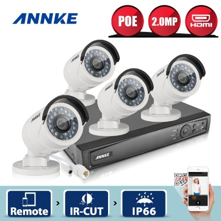 [Professional POE] Annke 1080P 4CH POE NVR Security Camera System with 4x 2.0MP(1920*1080) CCTV Network / IP Camera, No Hard Drive Included