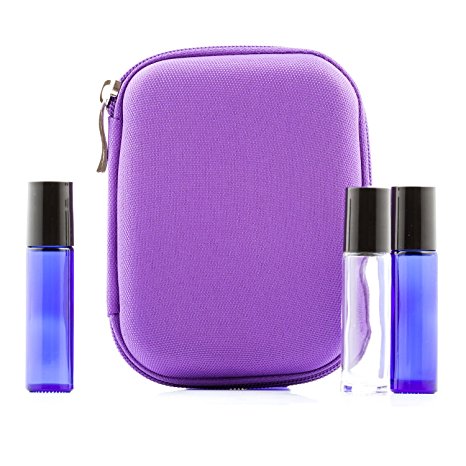 Essential Oil Accessory Set - Six 10ml Blue Roll On Bottles With Stainless Steel Rollerball - Labels - Carry Case- 8 Piece Set