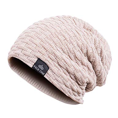 PAGE ONE Mens Winter Baggy Slouchy Beanie Hat Trendy Warm Cable Knit Cap Men Women