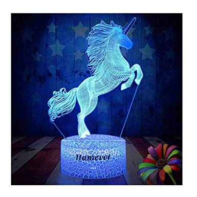 Unicorn Gift Kids Night Light for Christmas 3D Night Light Horse Gifts Led Illusion Lamps Birthday Gifts for Girls Home Decor Office Bedroom Party Decorations 7 Color Crackle White Base