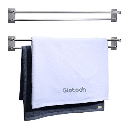 Glotoch Express Self Adhesive 27.5-Inch Bathroom Towel Bar Brushed SUS 304 Stainless Steel Bath Wall Shelf Rack Hanging Towel Stick On Sticky Hanger Contemporary Style (Double Towel Bar)