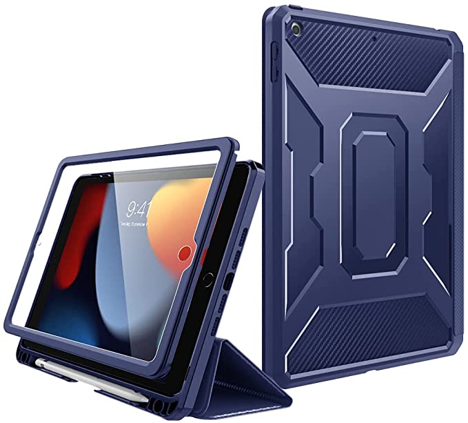 MoKo Case for New iPad 9th Generation 10.2 2021 / iPad 8th Gen 2020 / iPad 7th Gen 2019, iPad 10.2 Case,[Built-in Screen Protector   Pencil Holder] Full-Body Shockproof Cover,Auto Sleep/Wake,Blue