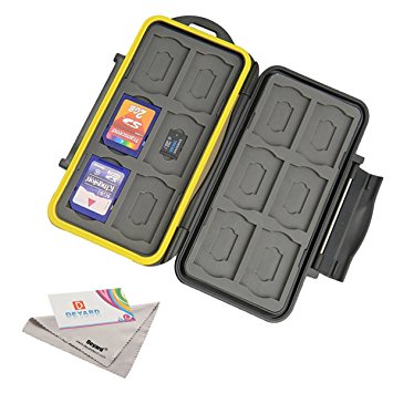 Deyard K020 Waterproof Memory Card Case Shockproof Memory Card Carrying Case Protector Box: 24 Slots for 12 SDHC / SDXC Cards and 12 Micro SD Cards - Upgraded Version with Deyard Superfine Fiber Cloth
