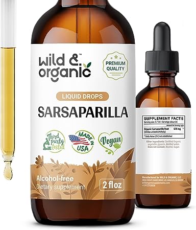 Sarsaparilla Root Tincture - Organic Sarsaparilla Root Liquid Drops - Smilax Medica Supplement - Vegan, Alcohol Free - 2 fl oz