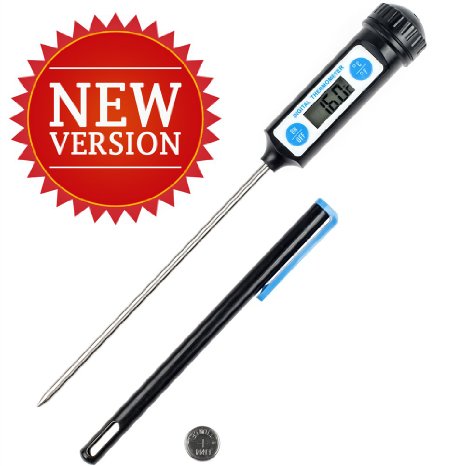 Anpro Latest Stainless Digital Cooking Thermometer with Long Probe for Food Meat Grill BBQ Milk Candy and Bath Water - Black