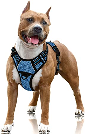 BARKBAY No Pull Dog Harness Large Step in Reflective Dog Harness with Front Clip and Easy Control Handle for Walking Training Running with ID tag Pocket