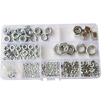 Hex Nuts Metric Thread Hexagon Coarse Nut Standard Fastener Hardware Silver Tone Assortment Kit Set Box 210Pcs M2 M2.5 M3 M4 M5 M6 M8 M10 M12 Carbon Steel Zinc Plated