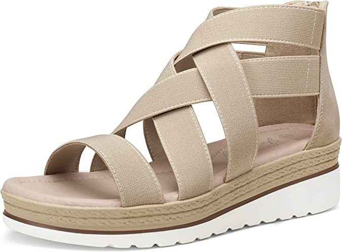 Jeossy Women's 21 Wedge Platform Sandals Rome Elastic Strappy Summer Sandal with Zipper