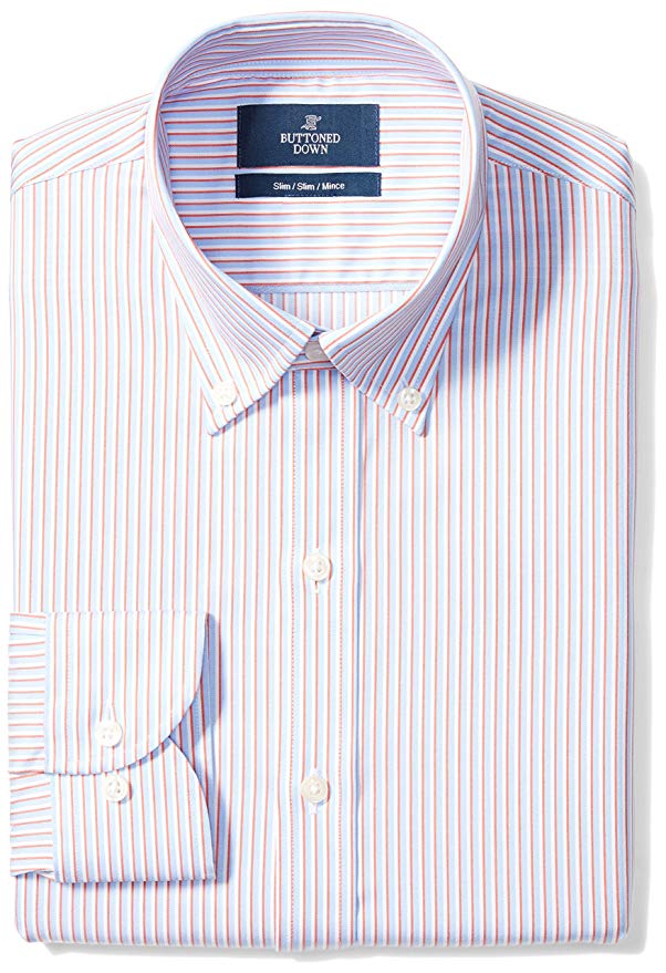 BUTTONED DOWN Men's Slim Fit Non-Iron Dress Shirt (Discontinued Patterns)