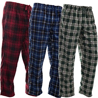 DG Hill 3 Pairs Mens PJ Pajama Pants Bottoms Fleece Lounge Sleepwear Plaid PJS With Pockets Pants (Red, Blue & Green)
