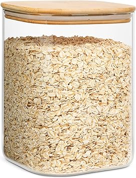 ComSaf 111 oz Glass Food Storage Containers, Glass Flour and Sugar Containers with Airtight Lids, Large Square Glass Jars with Bamboo Lids for Rice, Pasta, Oats, Grains, Cookies, Coffee Beans