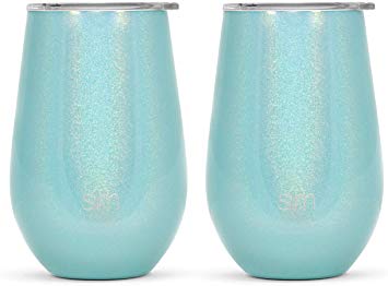 Simple Modern 12oz Spirit Wine Glasses 2 Pack Bundle - Stainless Steel Tumbler with Lids - Vacuum Insulated 18/8 Stainless Steel - Shimmer: Aqua Aura