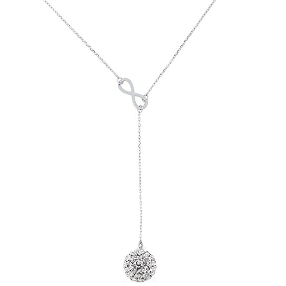 Infinity Y Necklace with 10mm Crystal Drop in Sterling Silver