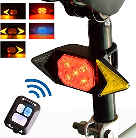 Lurowo Bike Rear Light LED, Bicycle Indicators with Wireless Remote Control USB Rechargeable, Waterproof Bike Taillight Turn Signals Lights for Safty Night Day Riding