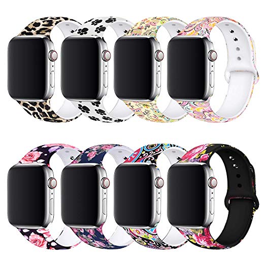 BMBEAR Floral Bands Compatible with Apple Watch Band 38mm 40mm 42mm 44mm Soft Silicone Fadeless Pattern Printed Replacement Sport Band for iWacth Series 4 3 2 1