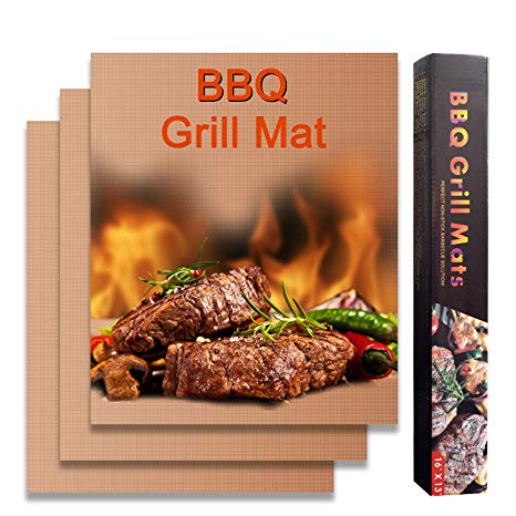 Cozysmart Copper Grill Mat, Non Stick BBQ Grill Mats with Teflon, Heavy Duty Grill Cooking Mat, Reusable Barbecue Grilling & Baking Sheet for Gas, Charcoal, Electric Grill, 15.75 x 13 Inch, Set of 3