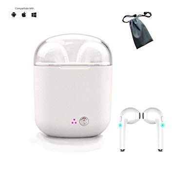 Bluetooth Earbuds Package with 2 Built-in Microphone Earphones and a Charging case, Sporty Mini Stereo Bass Earphones, and Strong Bluetooth Signal, Compatible with All Smartphones