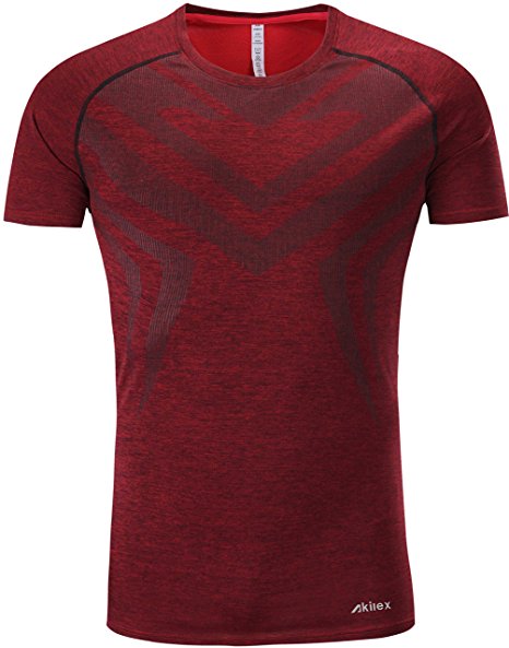 Akilex Men's Tight Sports Short Sleeve Comfortable Quick Dry Fitness Running Shirt Top