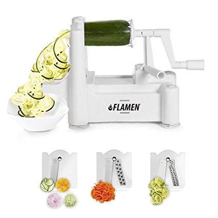 Flamen Tri-Blades Fruits and Vegetable Spiralizer Cutter Slicer - Veggie Salad Spaghetti and Pasta Maker for Low Carb, Paleo, Vegan, Raw, Gluten-Free Meals