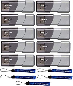 PNY 64GB USB 3.0 Flash Drive Elite Turbo Attache 3 (Ten Pack) Bundle with (5) Everything But Stromboli Lanyard (Model P-FD64GTBOP-GE)