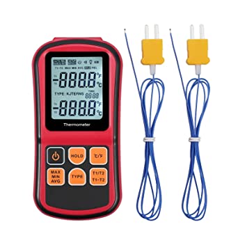 Dual Channel Digital Thermometer with Two K- Type Thermocouples Dual-Channel LCD Backlight Temperature Meter Tester for K/J/T/E/R/S/N Type