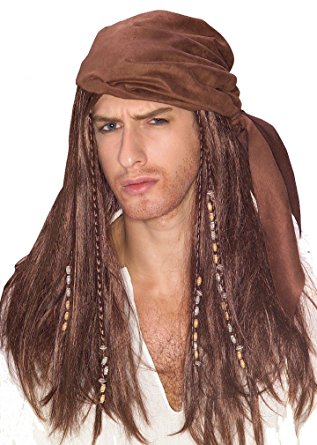 Caribbean Pirate Scarf and Beaded Pirate Wig - Adult Std.