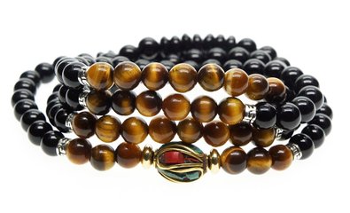 AmorWing 108 Mala Bead Natural Tiger Eye and Obsidian Prayer Bracelet