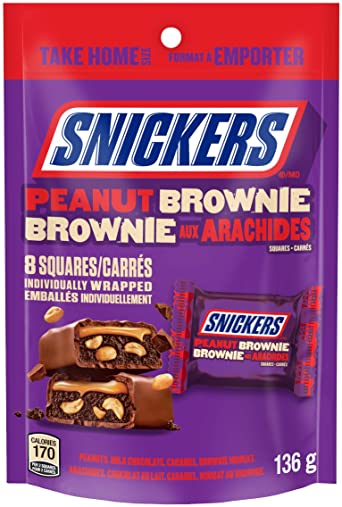 Snickers Peanut Brownie Caramel Chocolate Squares, Bag, Peanut Brownie, 136 Grams