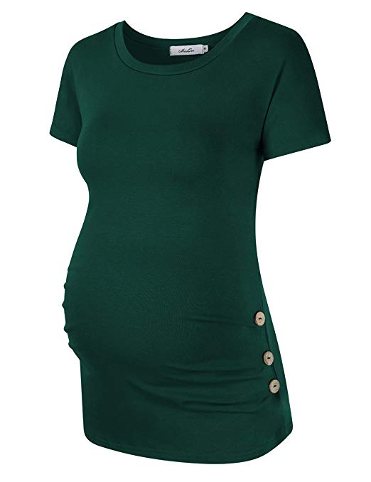 Coolmee Maternity Shirt Side Button and Ruched Maternity Tunic Tops Maternity T-Shirts