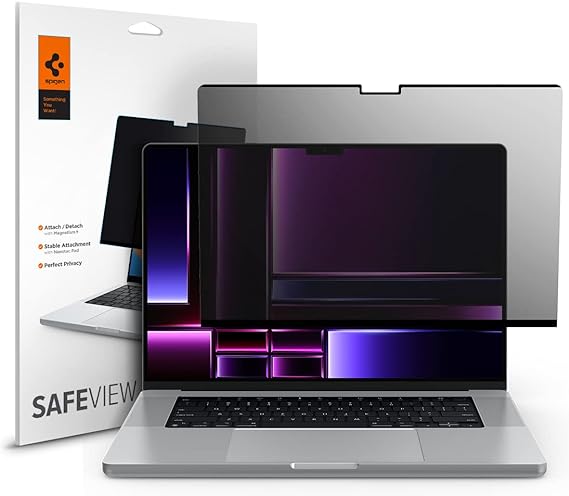 Spigen Privacy Filter Screen Protector [SafeView] designed for MacBook Pro 16 inch (M3 / M3 Pro / M3 Max / M2 Pro / M2 Max / M1 Pro / M1 Max)