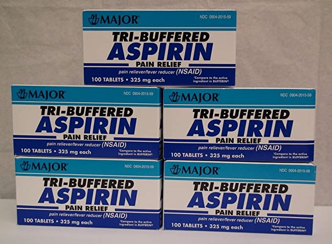 Tri-Buffered Aspirin Tablets Generic for Bufferin 325 mg 100 ea.5 PACK Total 500 Tablets