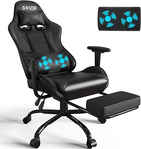 Homall Gaming Chair,Outfit with Massage Lumbar Pillow, Adjustable Back and Seat Height, Gaming Chair for Adults with Footrest and Headrest, 150kg Load Capacity, Suitable for Both Office and Home