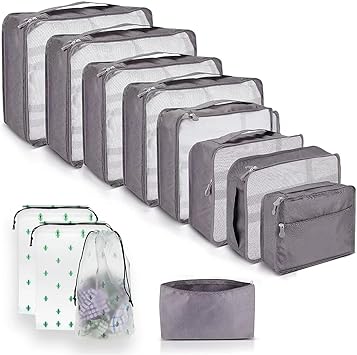 12 Pcs Packing Cubes for Suitcase 12 Sizes Suitcase Organizer Bags 12 Set Mesh Packing Cubes For Backpack (12 Gray)