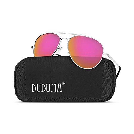 Duduma Premium Classic Aviator Sunglasses with Metal Frame Uv400 Protection(Silver frame/Pink mirror lens)