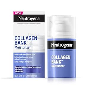 Neutrogena Collagen Bank Facial Moisturizer, Daily Collagen Face Moisturizer   Bakuchiol for Visibly Glowing, Plump Skin, Non-Comedogenic, Lightweight & Fragrance-Free, 2 fl. oz