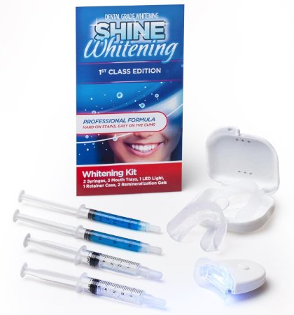 Shine Whitening - 1st Class Edition - Professional Teeth Whitening Kit ★ (2) 5cc Syringes and Mouth Trays (top and bottom), 1 LED light, 1 Retainer Case, 2 Remin Gels