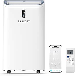 Renogy 14,000 BTU Portable Air Conditioners with Smart WiFi Enabled, Cooling, Dehumidifier, Fan & Sleep Modes 4-in-1 Portable AC w/Remote Control & Window Kit, Cools Up To 700 sq. ft, 1-24H Timers